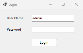 A login form with User Name and Password labels, two text boxes and a Login button