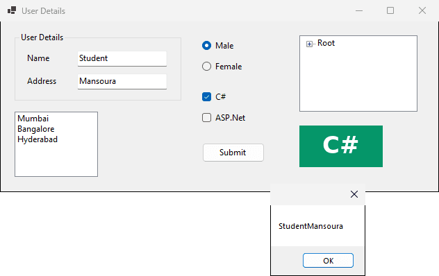 The message box shows StudentMansoura
