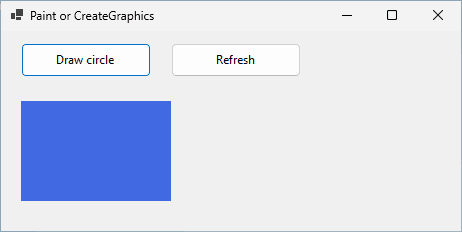 بعد Refresh: المستطيل الأزرق فقط؛ واختفت الدائرة الحمراء