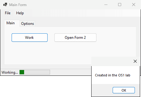 القائمة Help ثم About تعرض مربع رسالة يقول Created in the OS1 lab