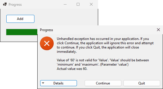 Value of 60 is not valid for Value. Value should be between minimum and maximum