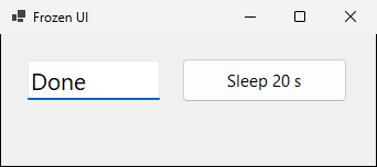 The window after 20 seconds: the text box shows Done