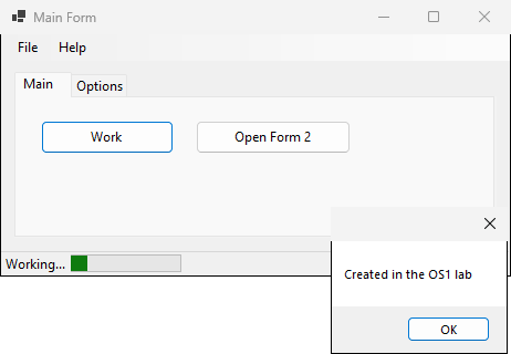 القائمة Help ثم About تعرض مربع رسالة يقول Created in the OS1 lab