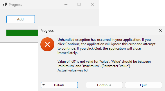 Value of 60 is not valid for Value. Value should be between minimum and maximum