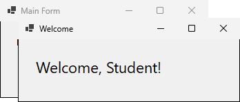 نموذج Welcome يعرض Welcome, Student! فوق النموذج الرئيسي